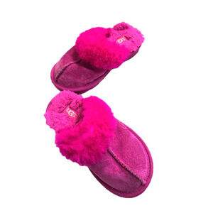 Ugg K Cozy II Girls Pink Slippers Fuzzy Neon Pink Size 10